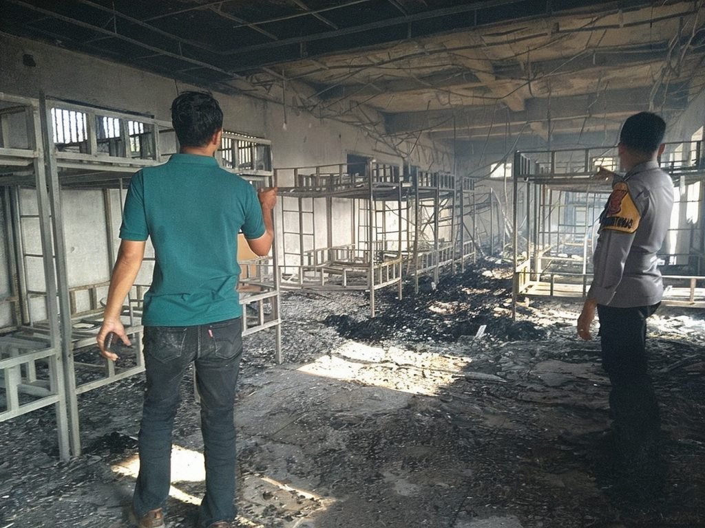 Kebakaran di Ponpes Babunnajah Bernung akibatkan kamar santri hangus terbakar.