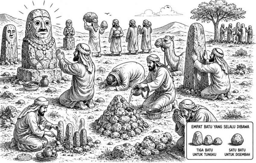 Berhala demikian dipuja dan diagungkan di masa kegelapan jahiliah. (Ilustrasi: Onoff)