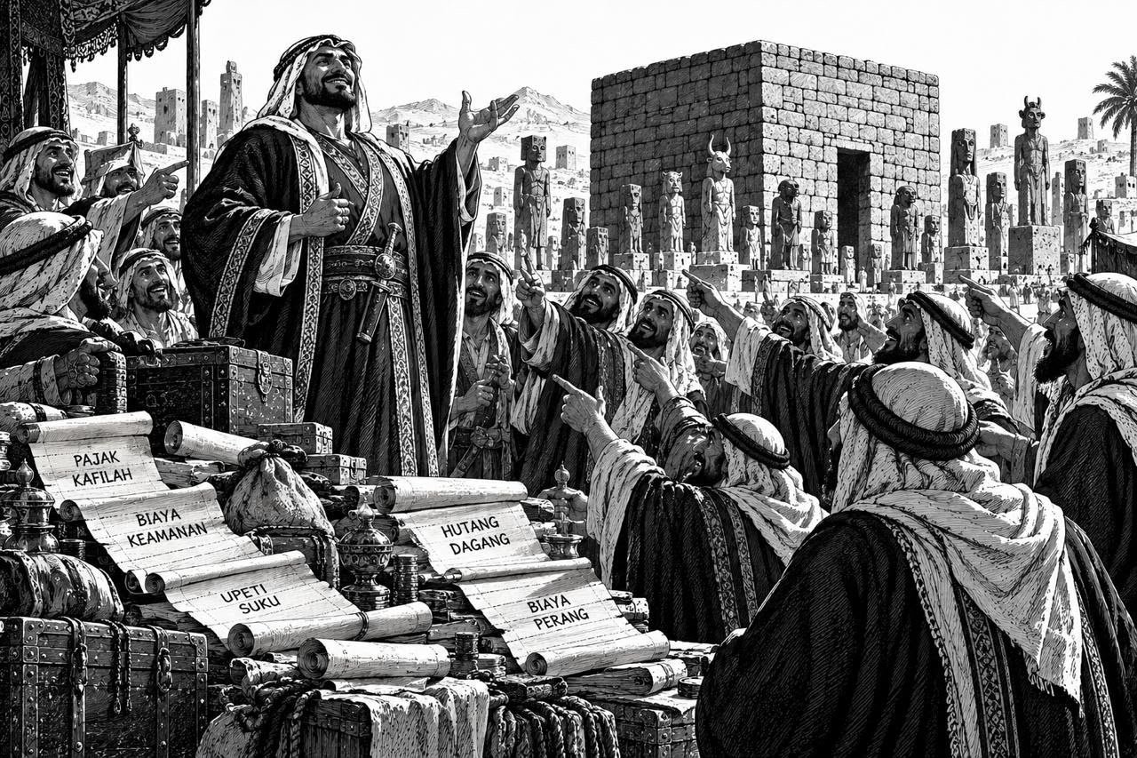 Siasat suku Quraisy mengambil keuntungan dari keberadaan Ka’bah di Mekah.(ilustrasi: Onoff)