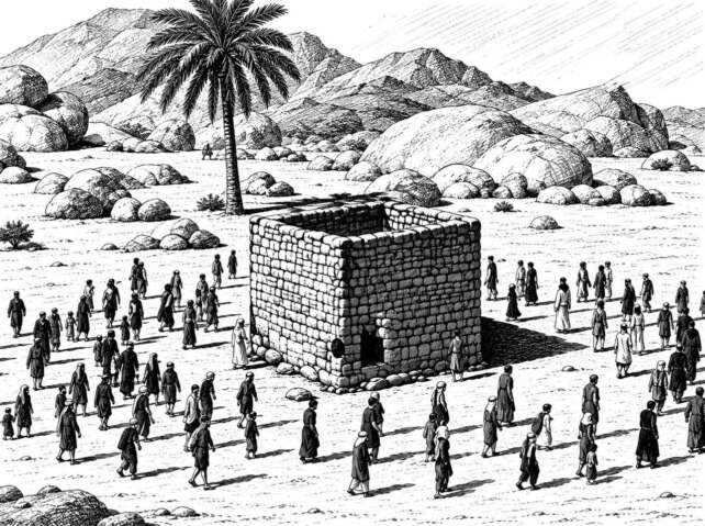 Benda paling suci di Ka’bah adalah sebongkah batu, yang menurut riwayat dibawa Jibril kepada Ibrahim dari suatu tempat di dekat Abu Qubaysy.(ilustrasi: Onoff)