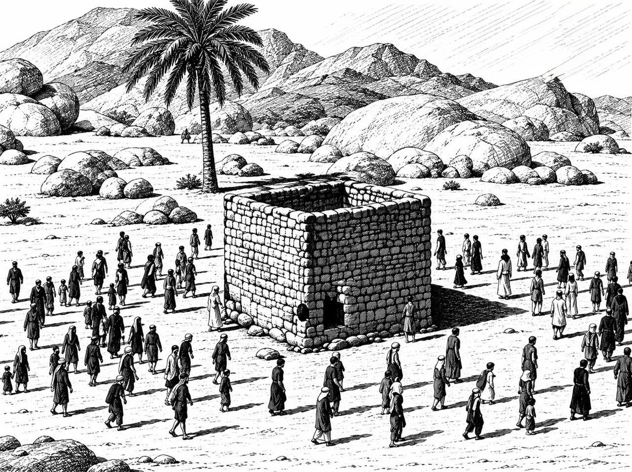 Benda paling suci di Ka’bah adalah sebongkah batu, yang menurut riwayat dibawa Jibril kepada Ibrahim dari suatu tempat di dekat Abu Qubaysy.(ilustrasi: Onoff)