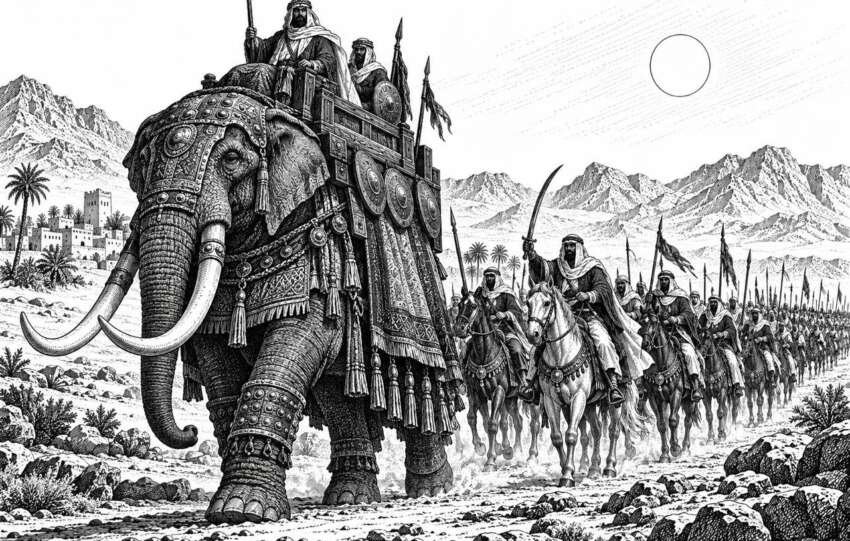 Gajah menjadi simbol bagi pasukan Abrahah dari Yaman yang ingin menghancurkan Ka’bah.(ilustrasi: Onoff)