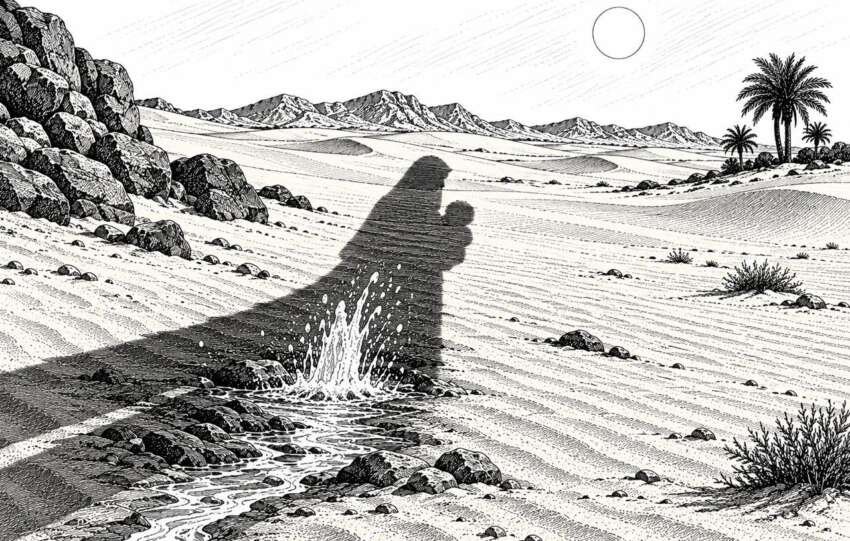 Keberadaan sumber air di tengah padang pasir menjadi berkah tersendiri.(ilustrasi: Onoff)