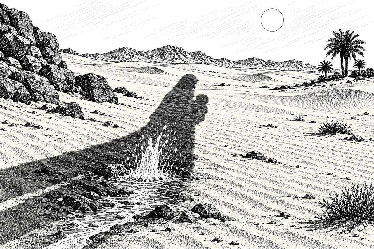 Keberadaan sumber air di tengah padang pasir menjadi berkah tersendiri.(ilustrasi: Onoff)