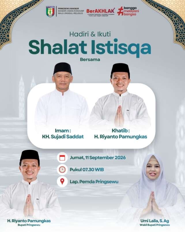 Pemkab Pringsewu mengajak warga muslim untuk memohon pertolongan Allah SWT melalui salat Istisqa.(foto: ist)